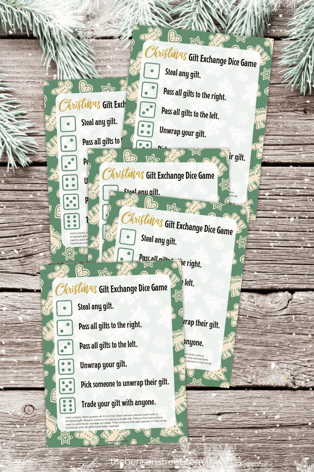 free gift exchange christmas dice game printable